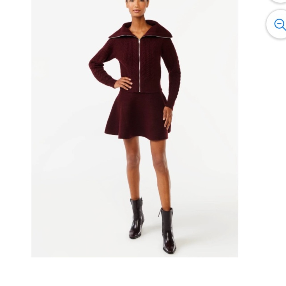 Zip-Front Cable Knit Cardigan Sweater - Burgundy